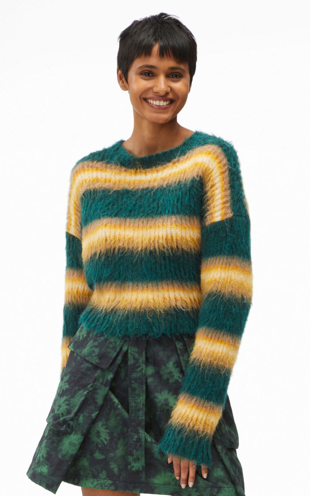 Kenzo Cropped striped alpaca Ženska Pulover Deep Green SI-9660929